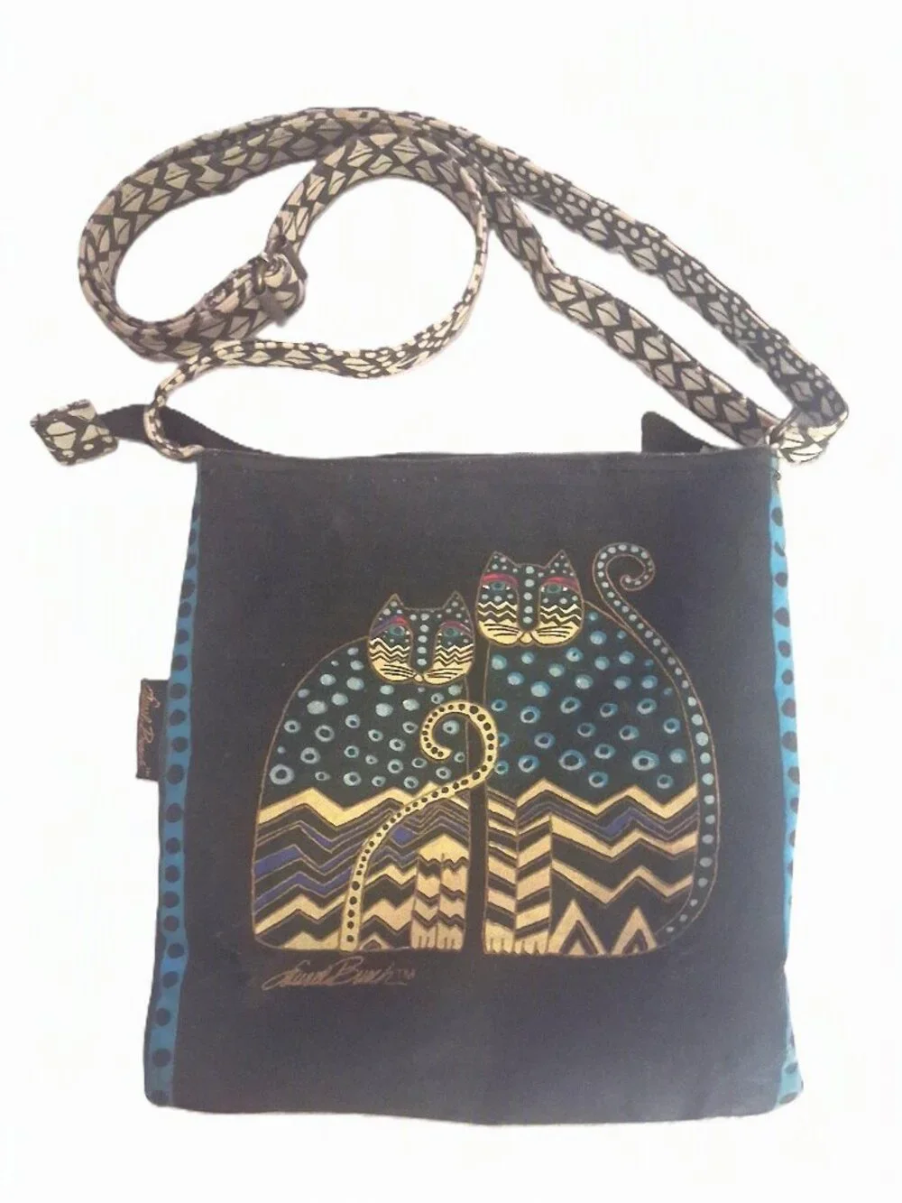 Vintage Y2K LAUREL BURCH Beaded Egyptian Cat Crossbody Handbag Purse Boho Retro